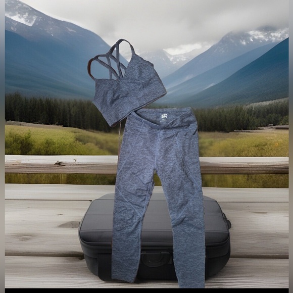 JoyLab Women's Longline Brushed Jersey Slate Blue Heather yoga top & leggings - Picture 2 of 9